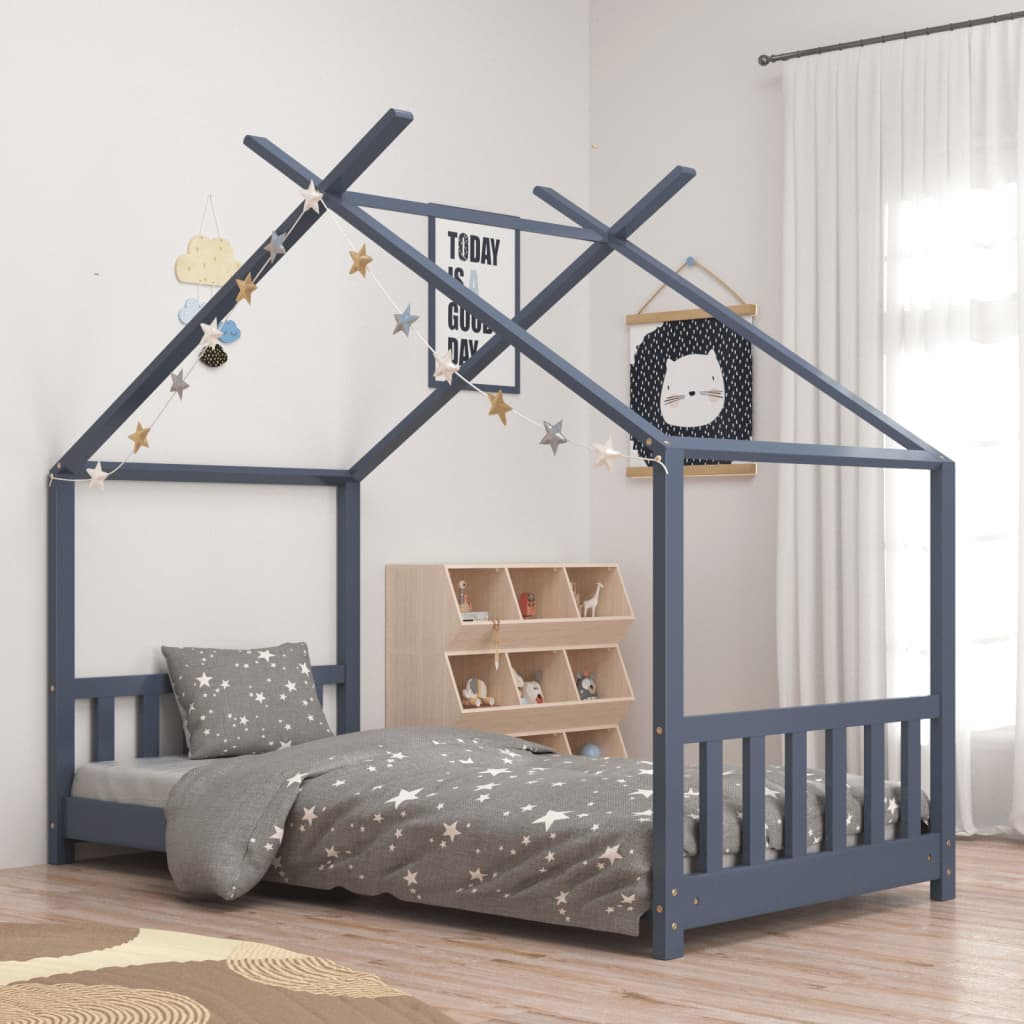 vidaXL Kids Bed Frame Grey Solid Pine Wood 80x160 cm