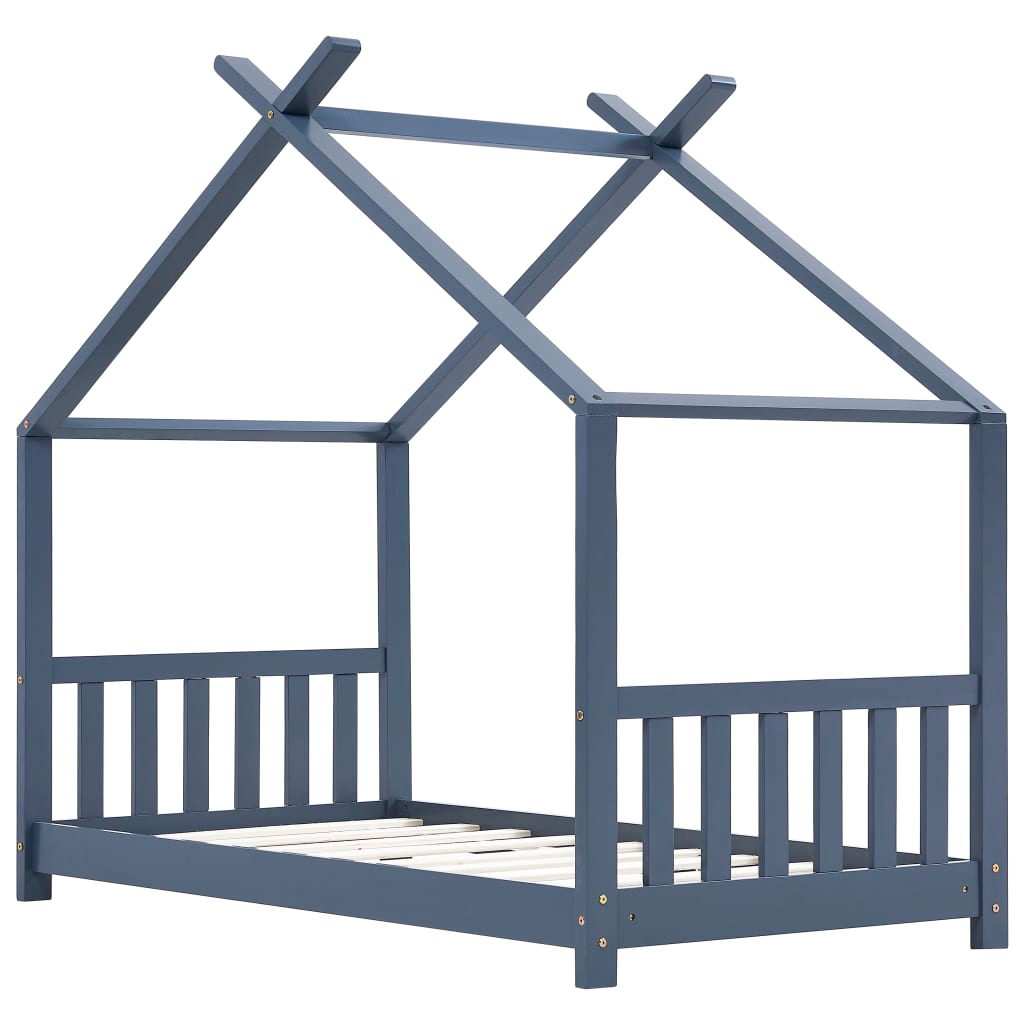 vidaXL Kids Bed Frame Grey Solid Pine Wood 80x160 cm