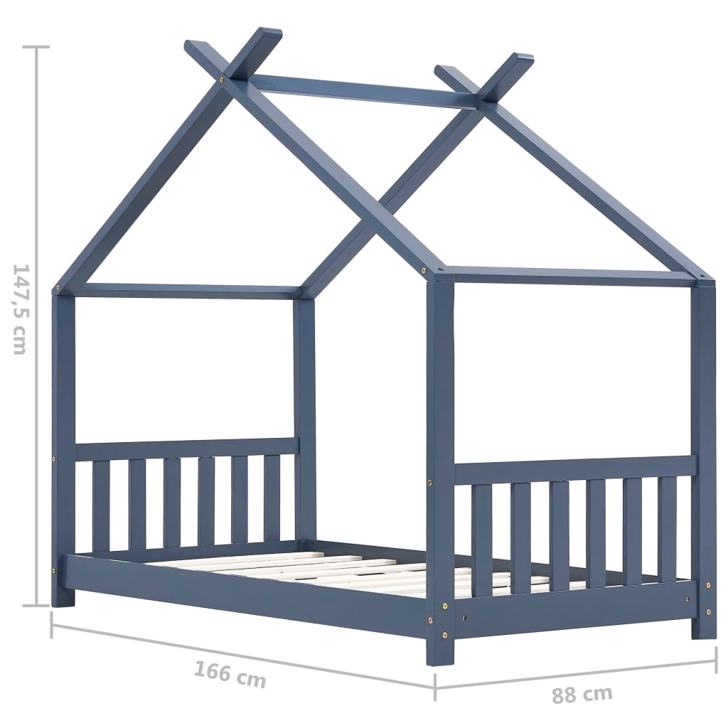 vidaXL Kids Bed Frame Grey Solid Pine Wood 80x160 cm