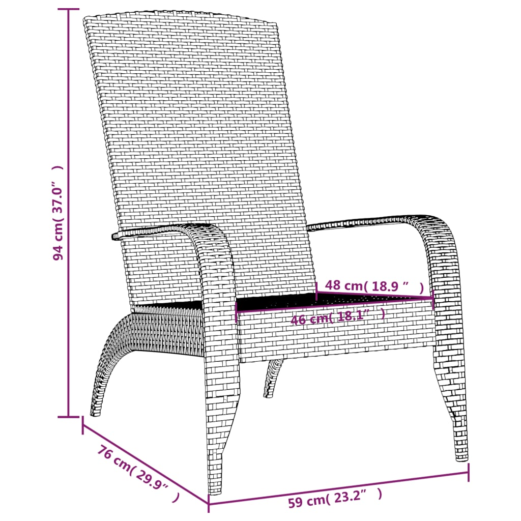 vidaXL Garden Adirondack Chair Black Poly Rattan