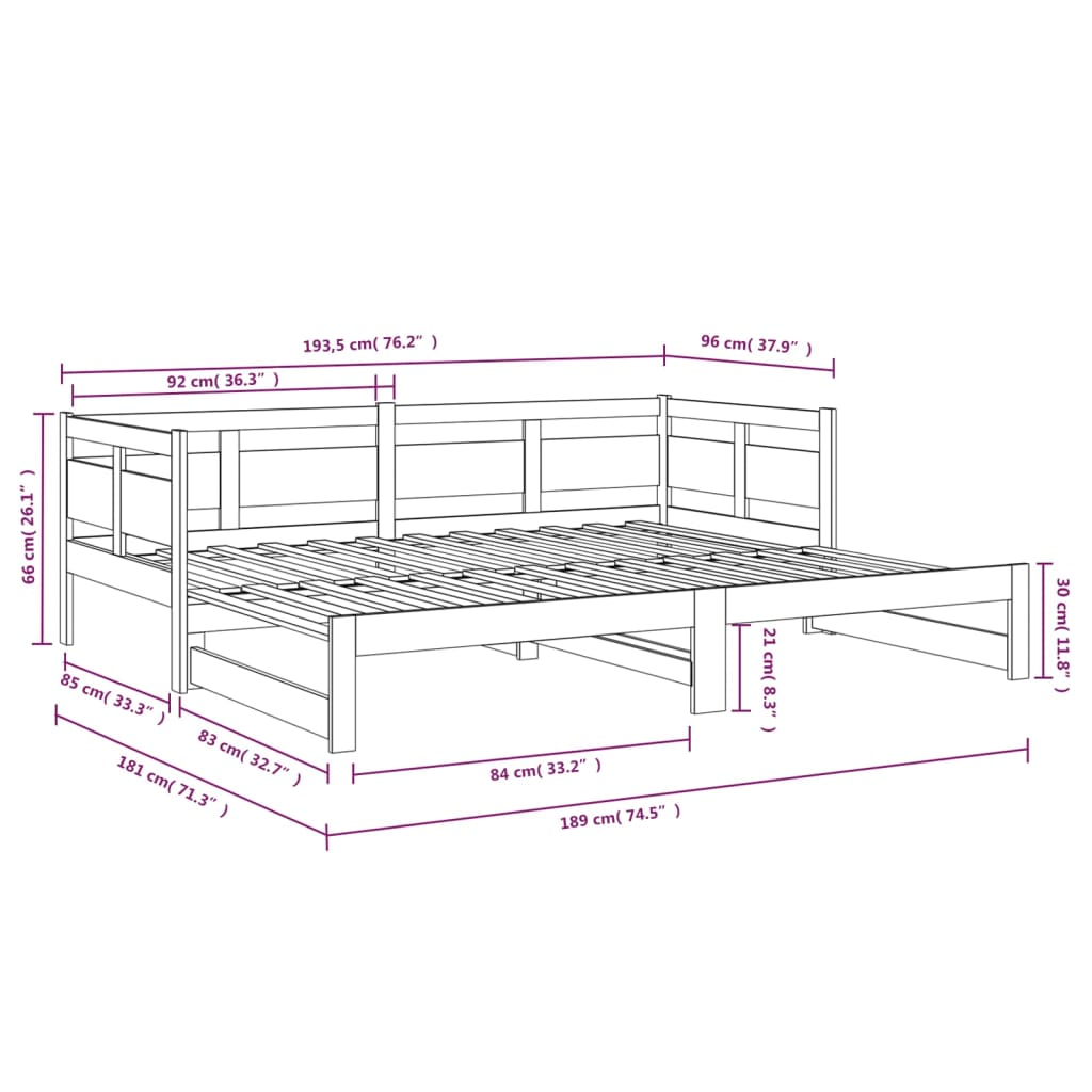 vidaXL Pull-out Day Bed without Mattress Black 2x(90x190) cm