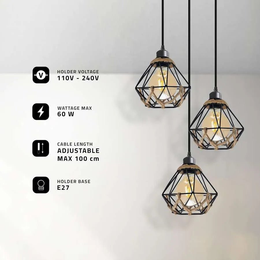 3 light Cluster Pendant Industrial Hanging Light For Cafe Bar Restaurant ~ 5131 - GlenGiftsuk