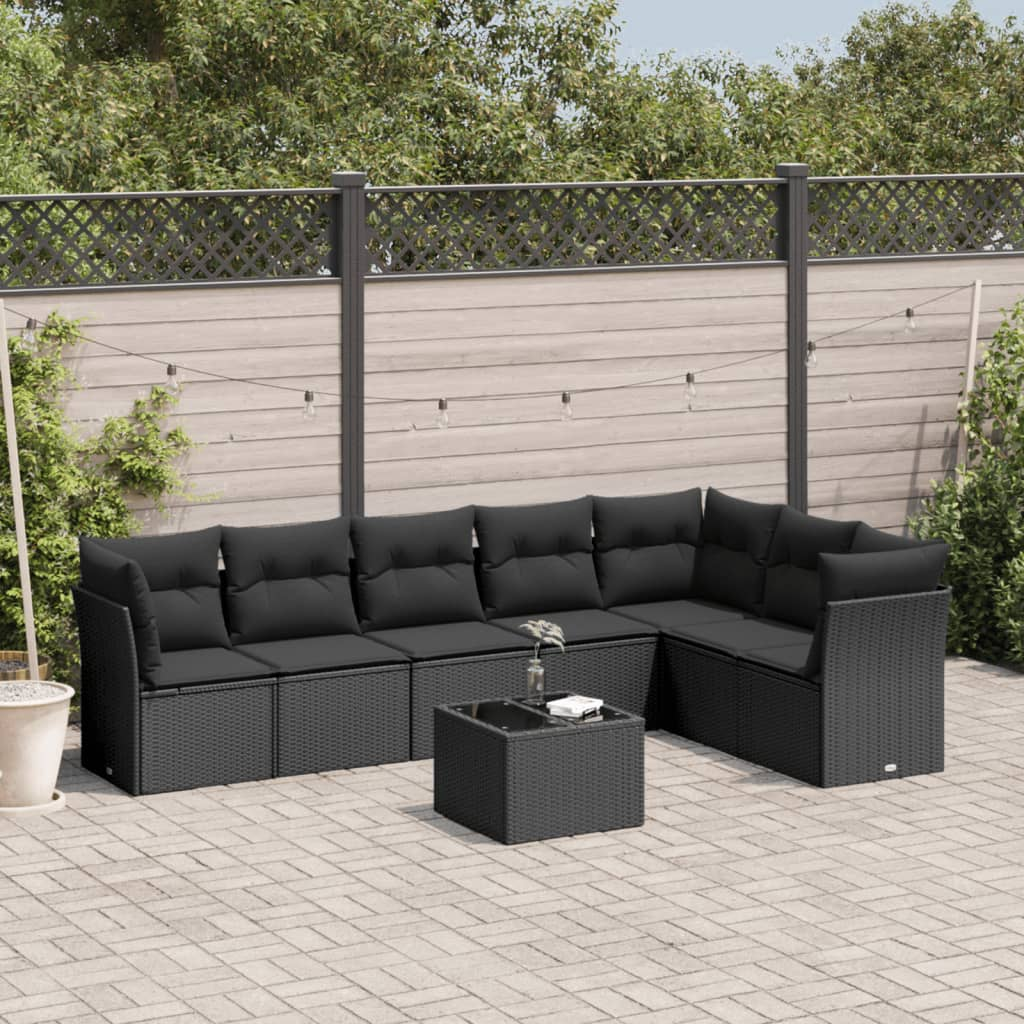 vidaXL 8 Piece Garden Sofa Set with Cushions Black Poly Rattan