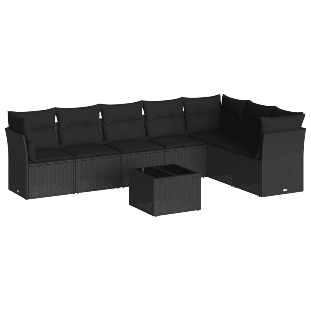 vidaXL 8 Piece Garden Sofa Set with Cushions Black Poly Rattan