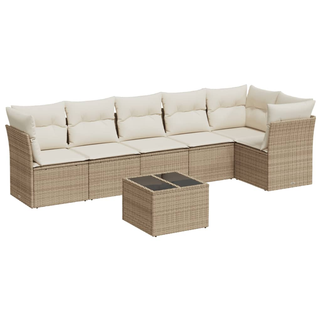 vidaXL 7 Piece Garden Sofa Set with Cushions Beige Poly Rattan