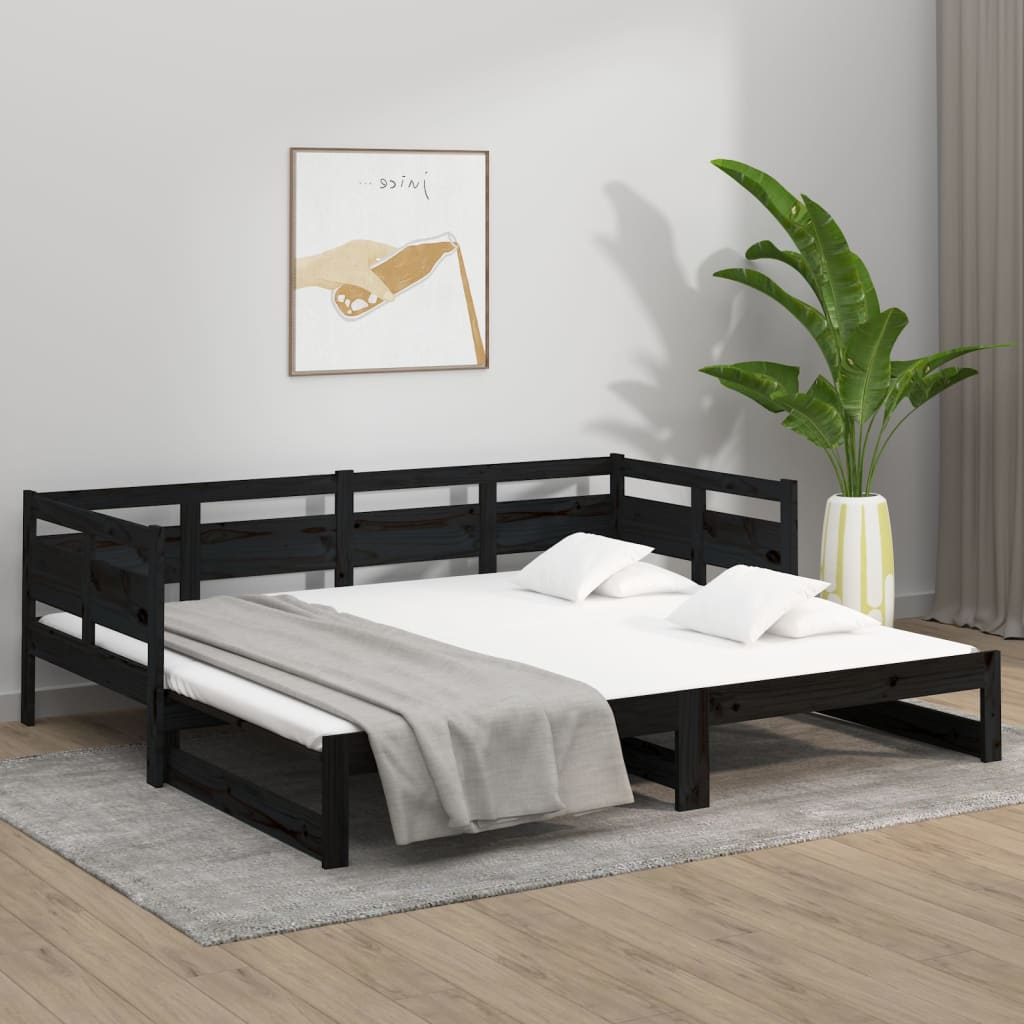 vidaXL Pull-out Day Bed without Mattress Black 2x(90x190) cm