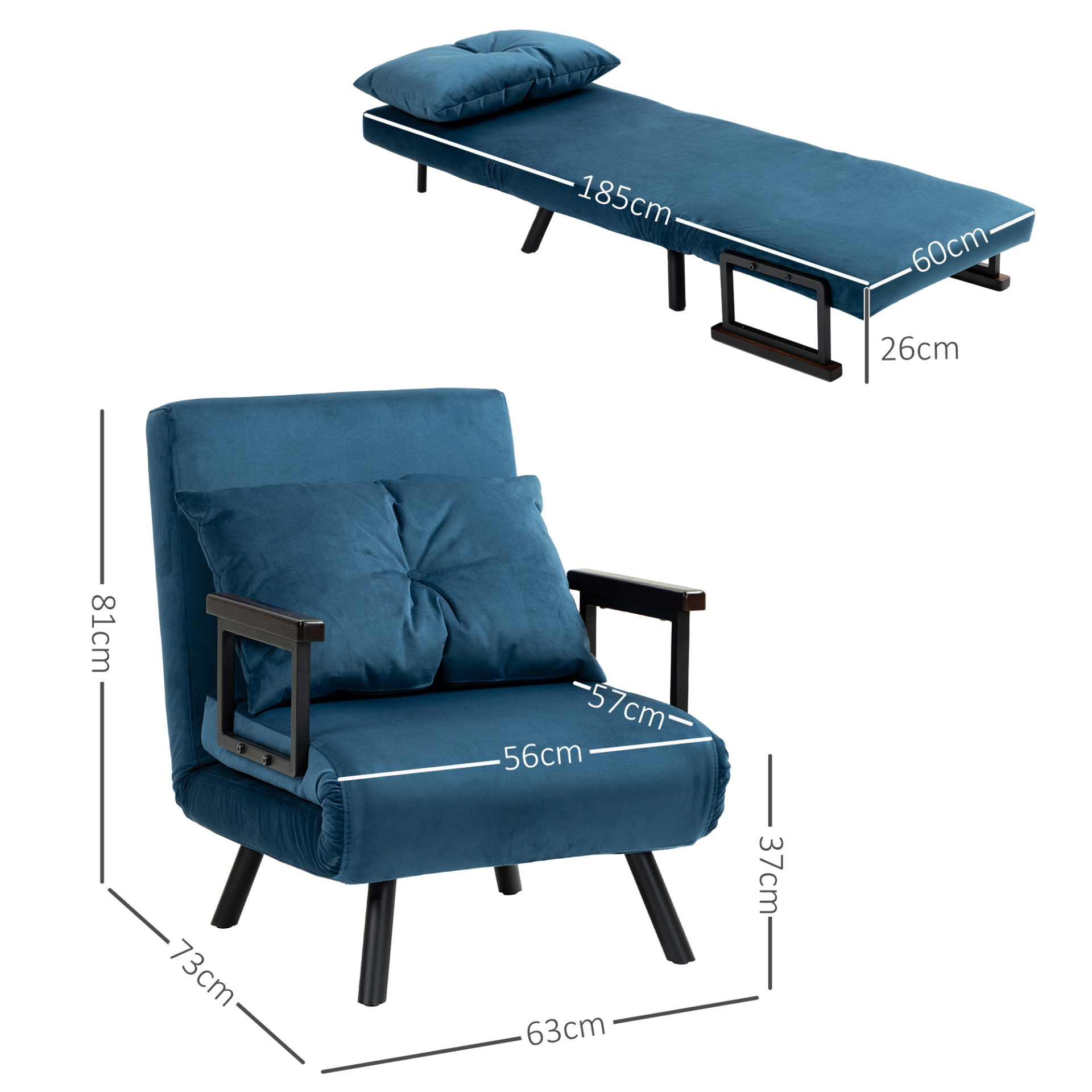 Click Clack Sofa Bed, Convertible Single Chair Couch with 2 Cushions, for Living Room, Bedroom, Navy Blue