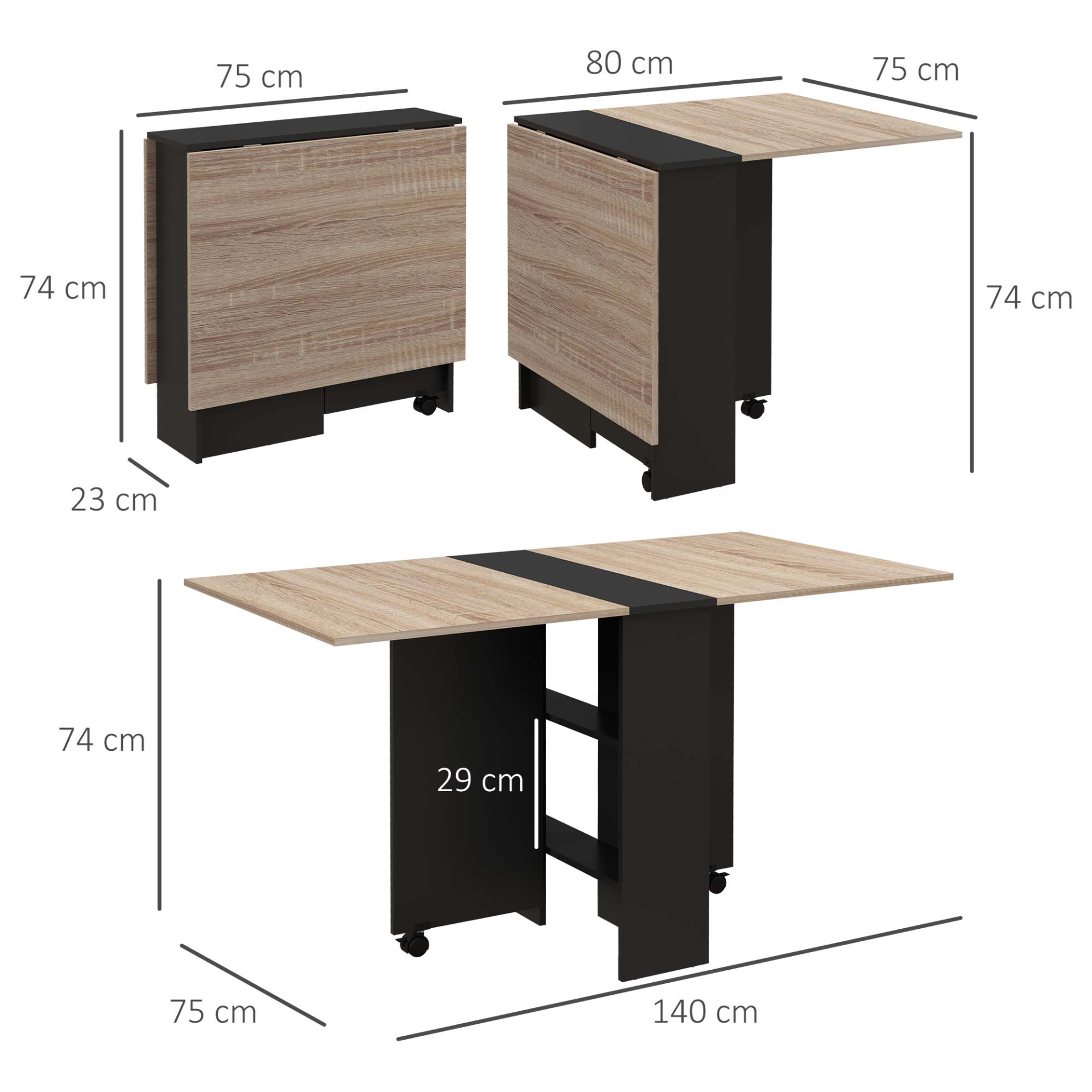 Folding Drop Leaf Dining Table for Small Spaces with 2-tier Shelves, Small Kitchen Table with Rolling Casters, Oak Tone by HOMCOM