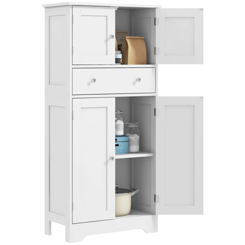 White Modern Kitchen Cupboard, Freestanding Kitchen Storage Cabinet with Doors and Shelves, Kitchen Cabinet with Drawer and Adjustable Shelf by HOMCOM