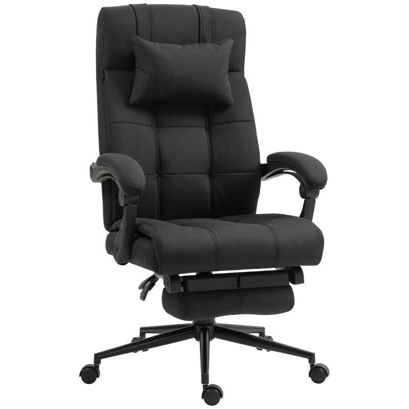 Executive Office Chair with Footrest, Headrest Pillow, Office Desk Chair with Reclining Backrest, Swivel Wheels, Black | Vinsetto