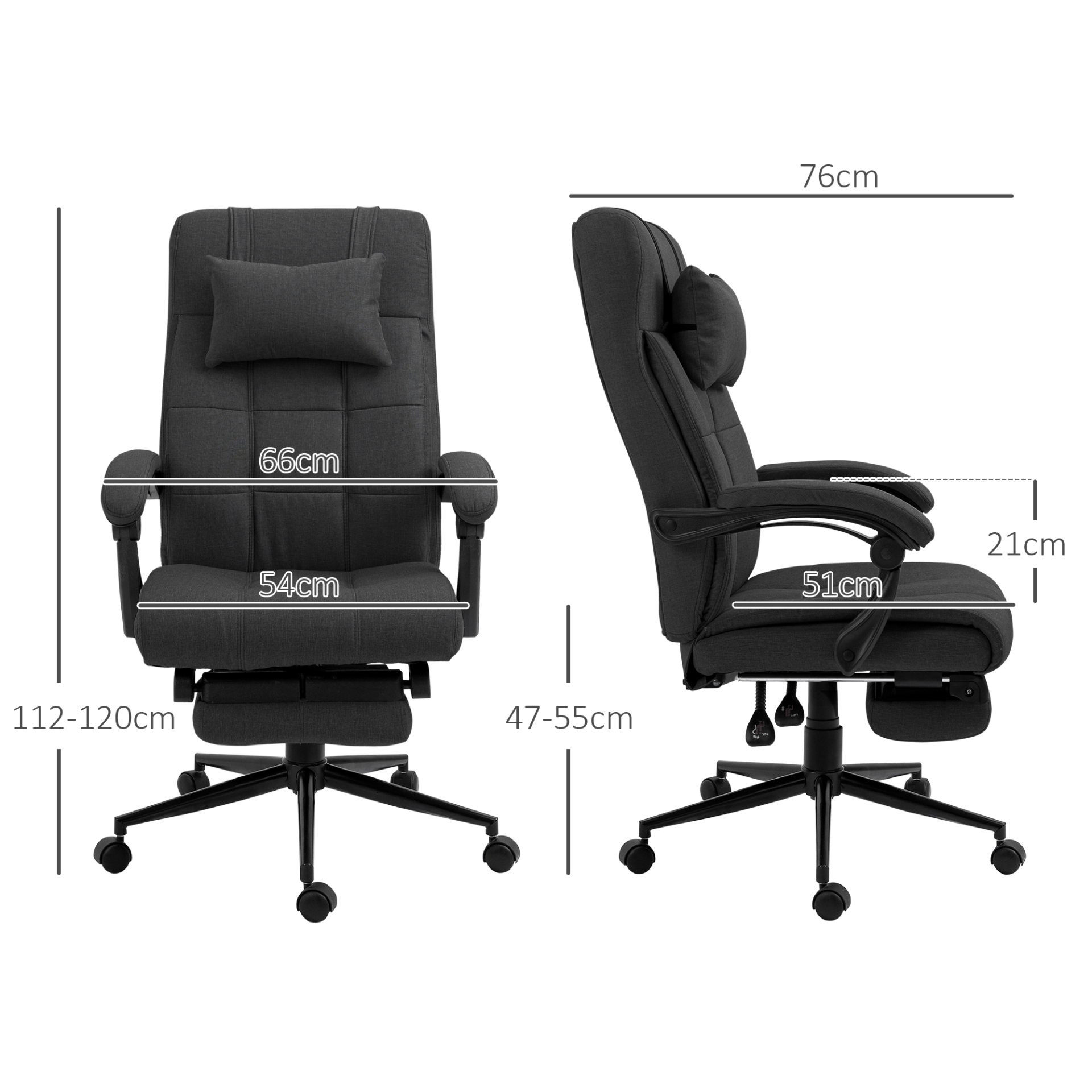 Executive Office Chair with Footrest, Headrest Pillow, Office Desk Chair with Reclining Backrest, Swivel Wheels, Black | Vinsetto