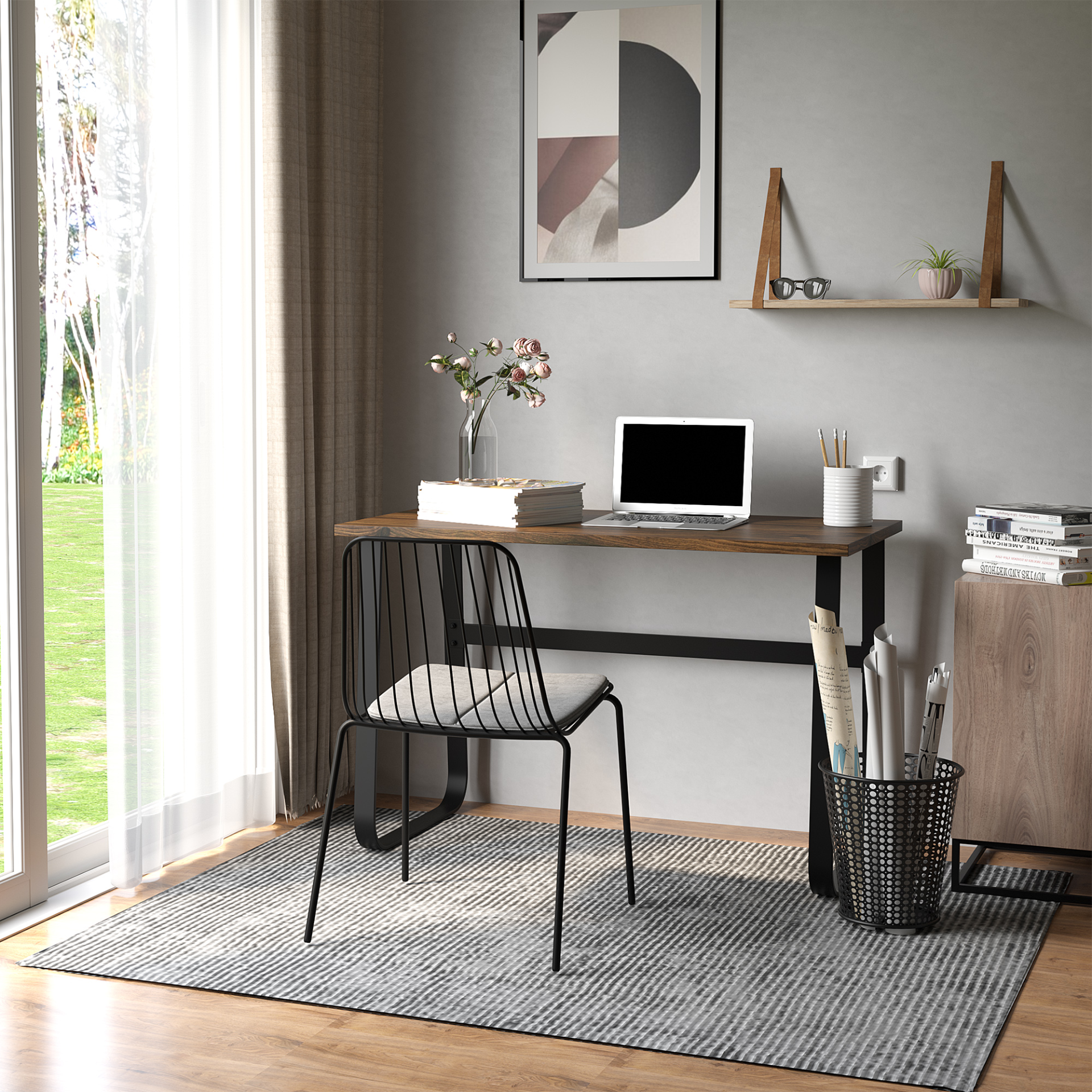 Writing Desk Workstation Center Laptop Table Industrial Design Furniture for Home Office Study Use | HOMCOM