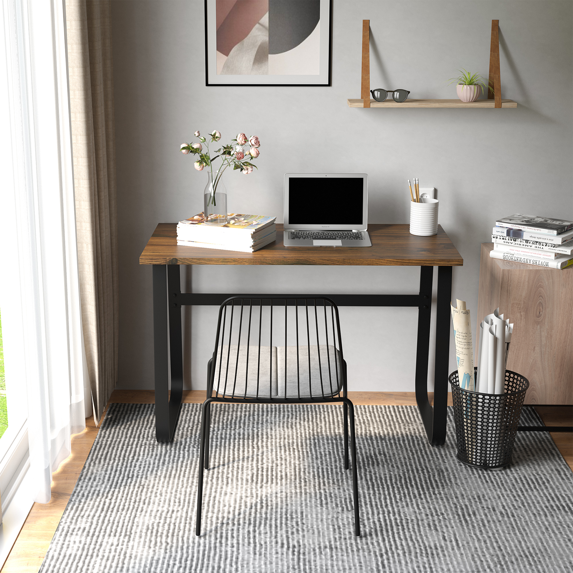 Writing Desk Workstation Center Laptop Table Industrial Design Furniture for Home Office Study Use | HOMCOM