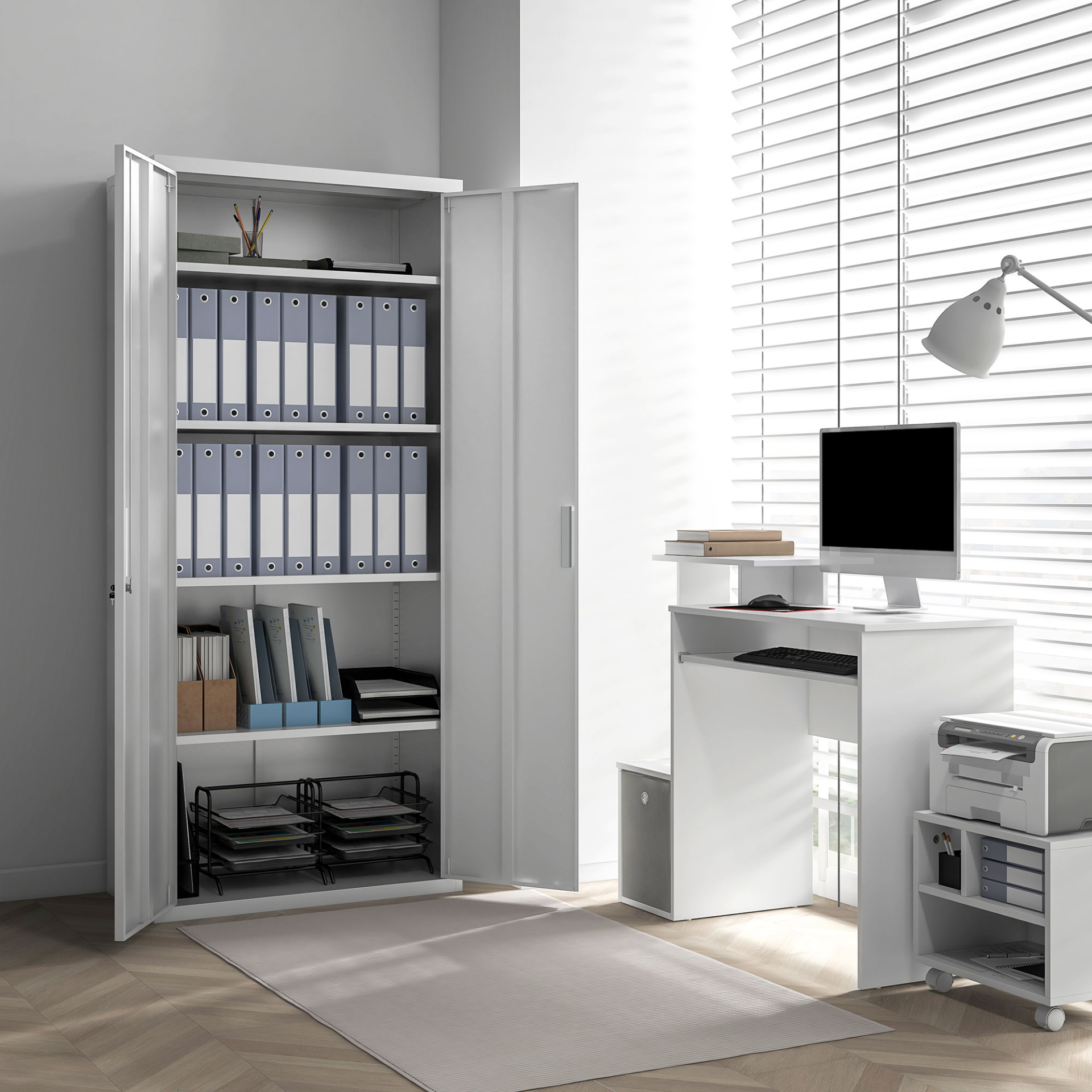 Five Shelf Lockable Steel Office Cabinet - White by HOMCOM