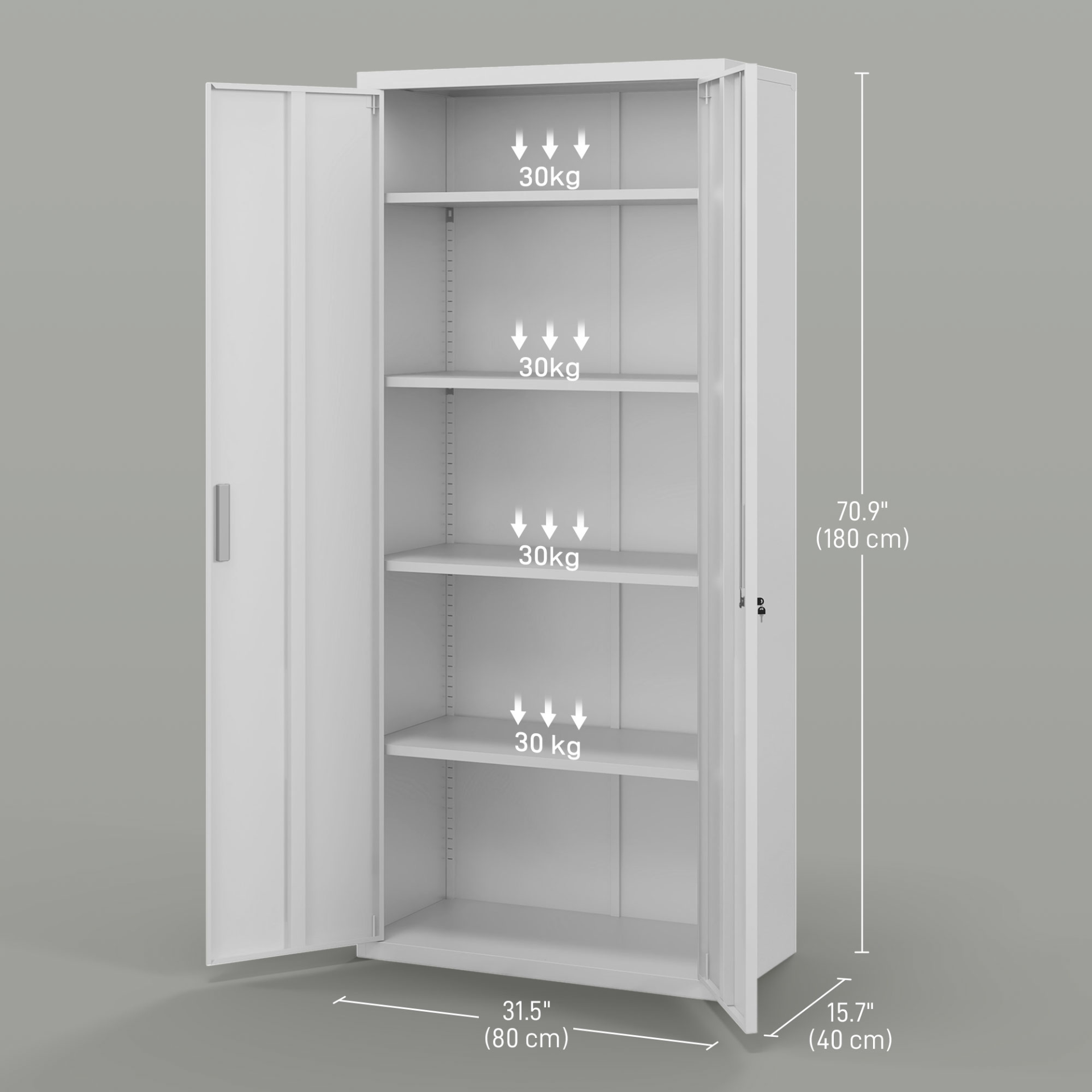 Five Shelf Lockable Steel Office Cabinet - White by HOMCOM