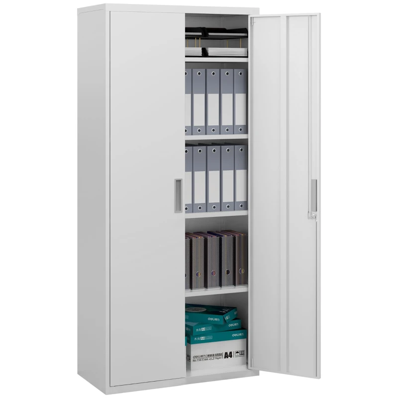 Five Shelf Lockable Steel Office Cabinet - White by HOMCOM