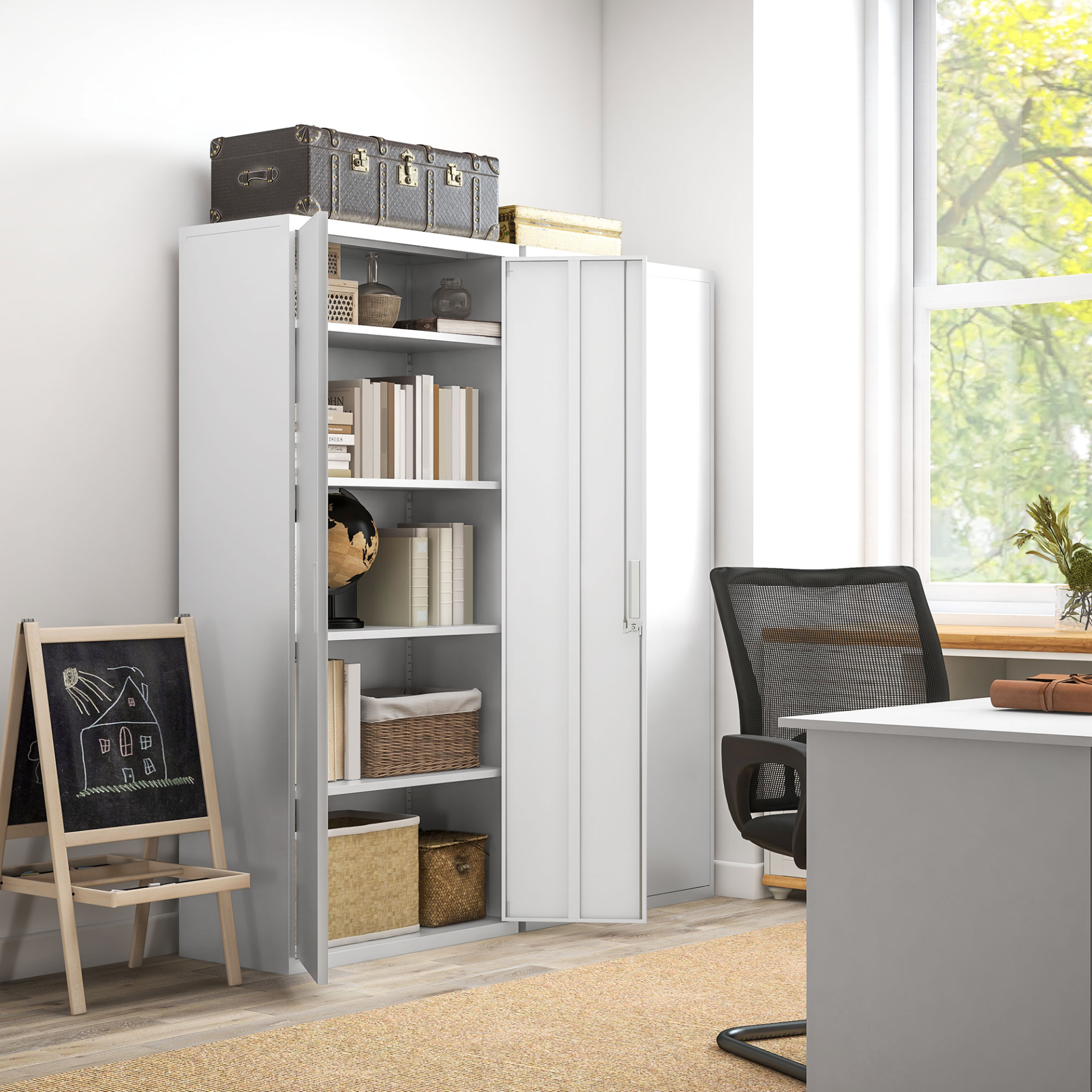 Five Shelf Lockable Steel Office Cabinet - White by HOMCOM