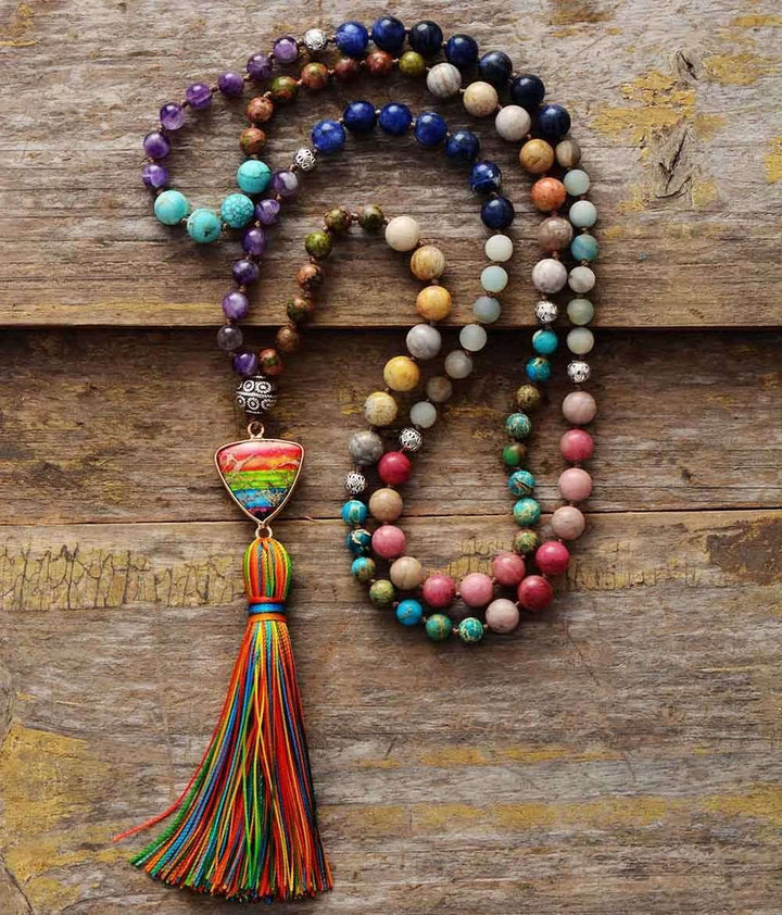 7 Chakra Triangle Charm Tassel Necklace - GlenGiftsuk