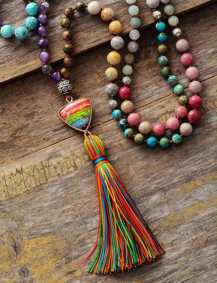 7 Chakra Triangle Charm Tassel Necklace - GlenGiftsuk