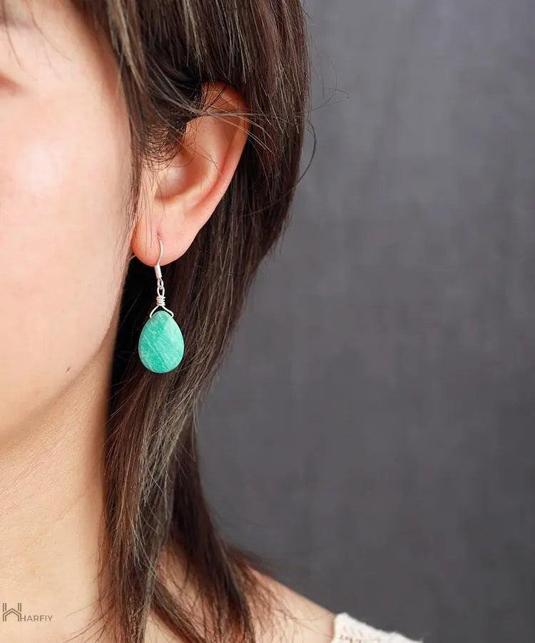 Amazonite Teardrop Earrings - Skyblue - GlenGiftsuk