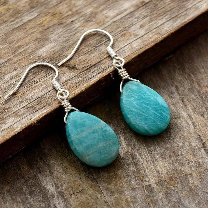 Amazonite Teardrop Earrings - Skyblue - GlenGiftsuk