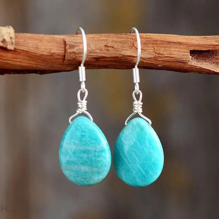 Amazonite Teardrop Earrings - Skyblue - GlenGiftsuk