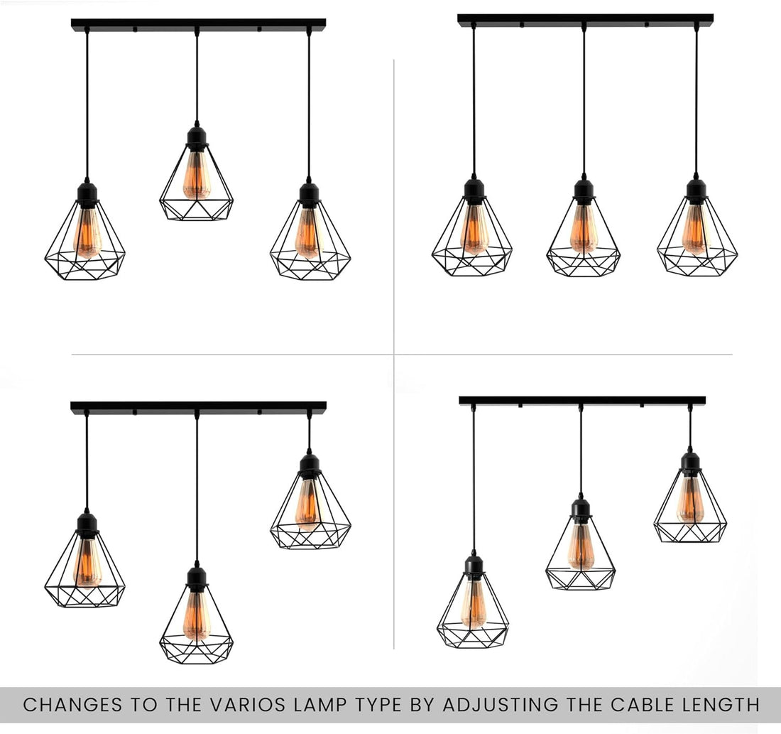 Black industrial pendant light 3 Light Way Cage Ceiling Light Fixture ~5301 - GlenGiftsuk