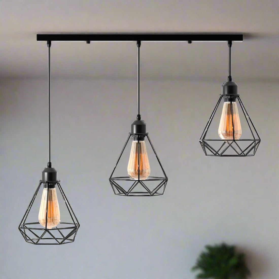 Black industrial pendant light 3 Light Way Cage Ceiling Light Fixture ~5301 - GlenGiftsuk