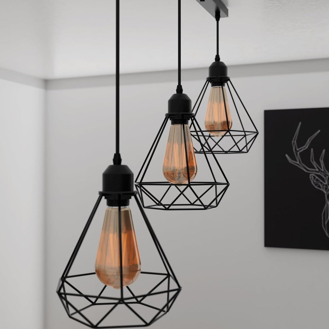 Black industrial pendant light 3 Light Way Cage Ceiling Light Fixture ~5301 - GlenGiftsuk