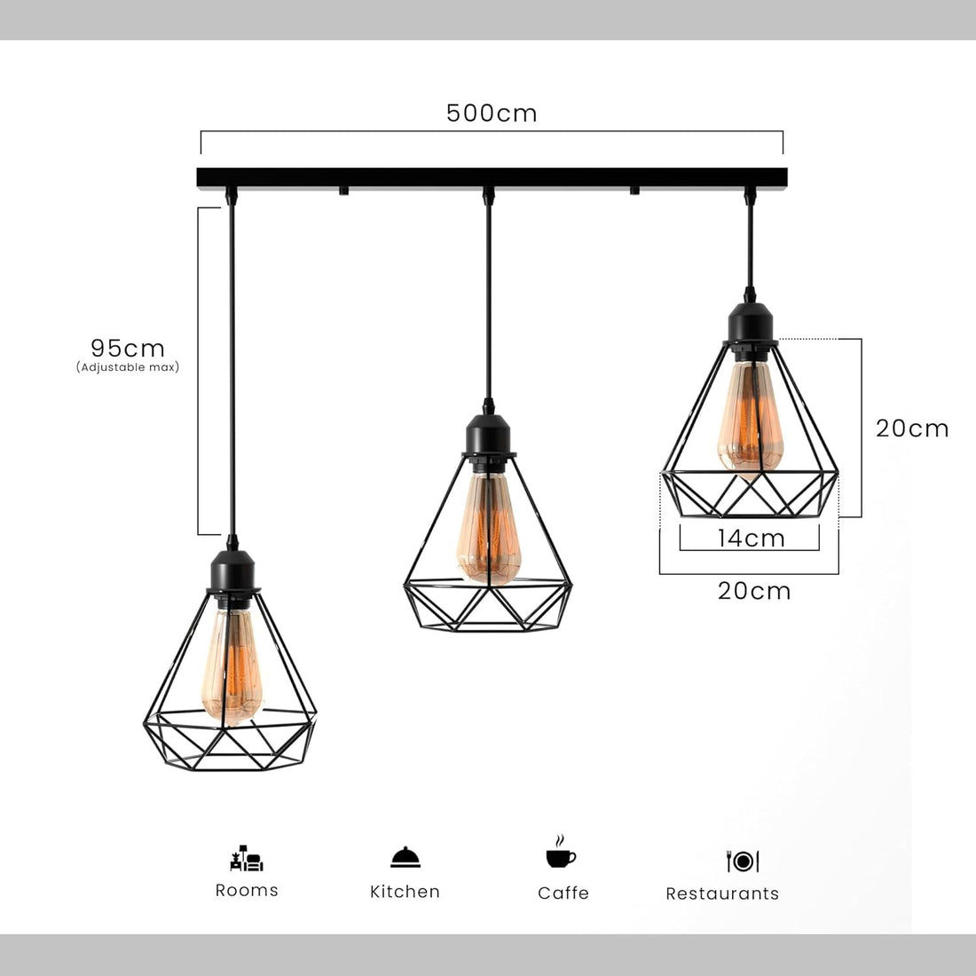 Black industrial pendant light 3 Light Way Cage Ceiling Light Fixture ~5301 - GlenGiftsuk