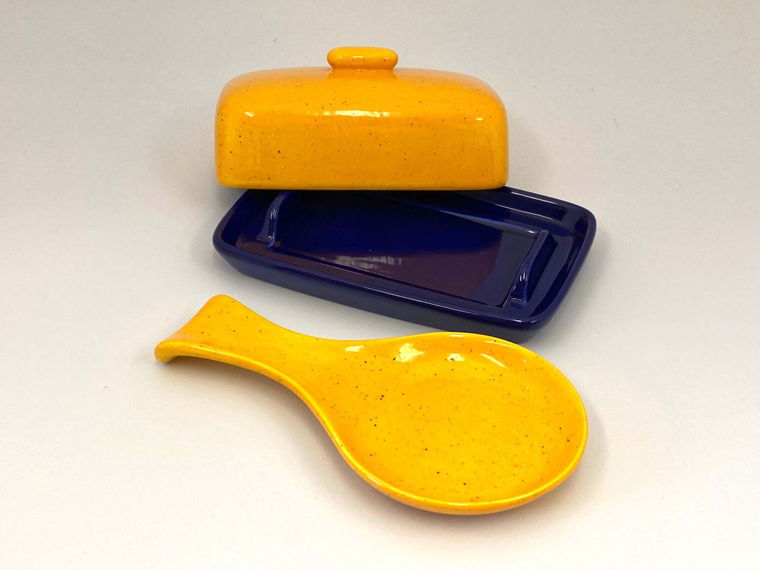 Blue Butter Dish and Spoon Rest Set - GlenGiftsuk