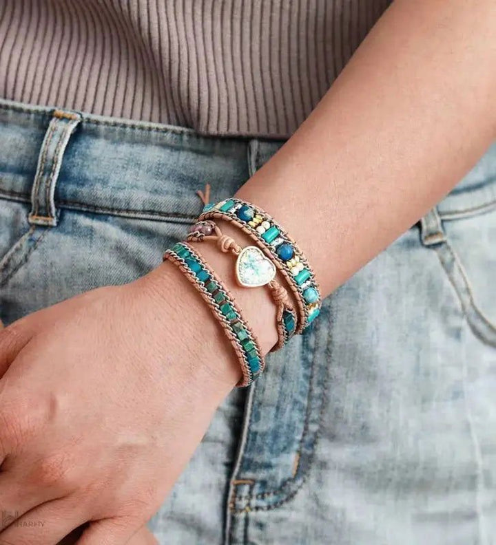 Blue Heart Opal Leather Bracelet - GlenGiftsuk