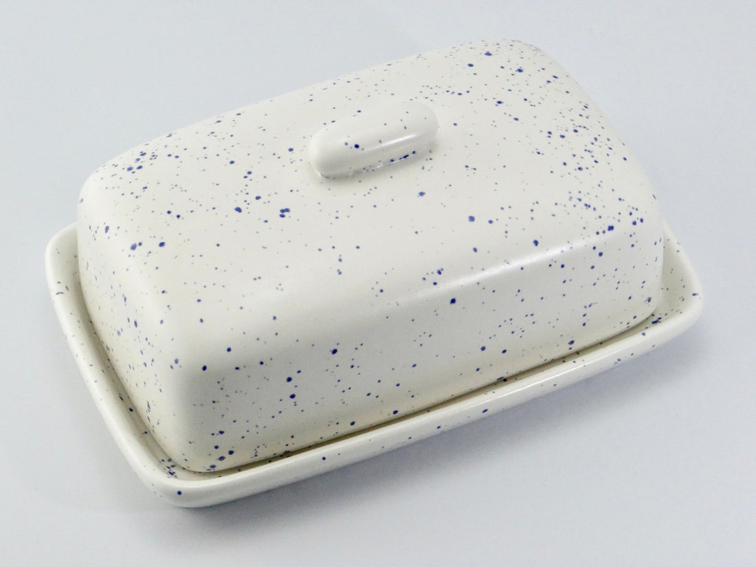 Butter Dish and Sugar Bowl Set - Light Blue Speckled Glaze - GlenGiftsuk