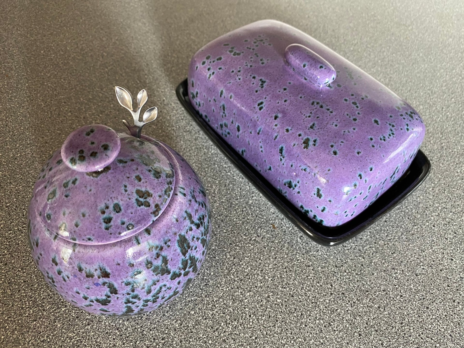 Butter Dish and Sugar Bowl Set - Speckled Purple - GlenGiftsuk