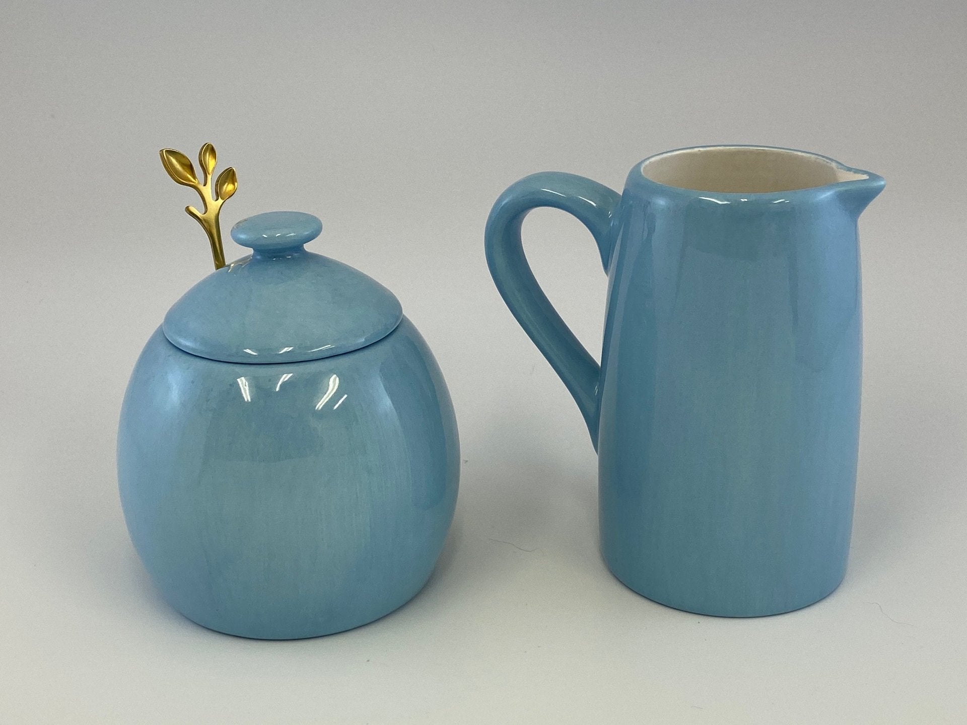 Butter Dish, Sugar Bowl and Cream Jug Set - Powder Blue - GlenGiftsuk