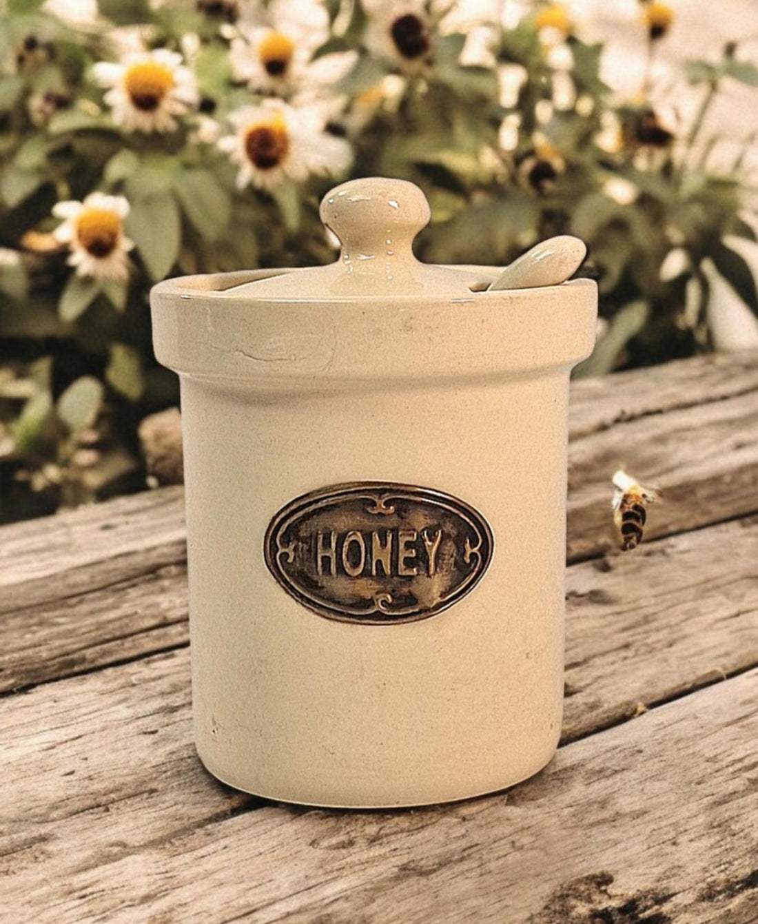 Ceramic Honey Jar with Ceramic Spoon - GlenGiftsuk