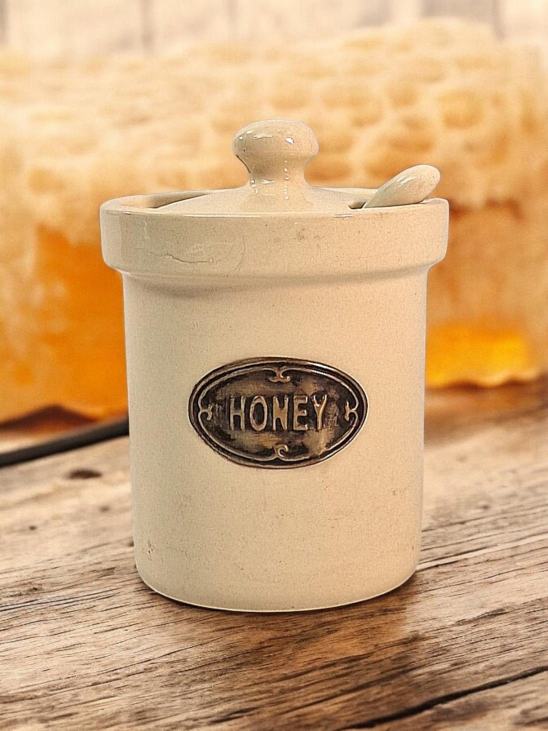 Ceramic Honey Jar with Ceramic Spoon - GlenGiftsuk