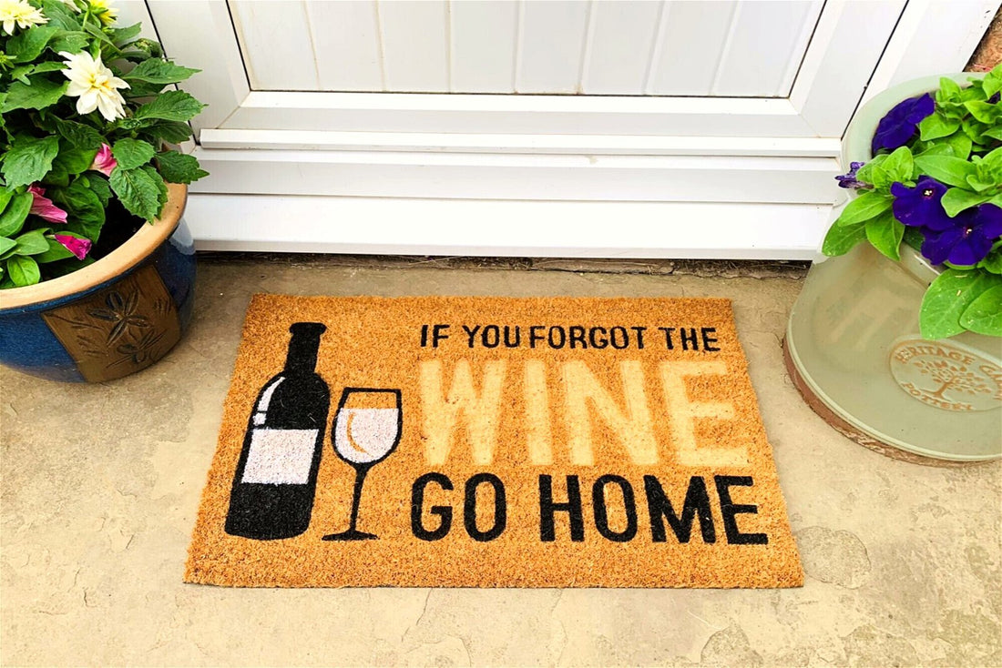 Coir Doormat with Wine Bottle & Glass - GlenGiftsuk