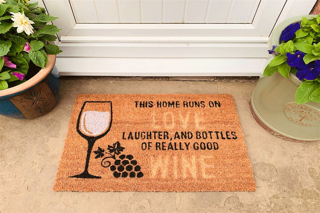 Coir Doormat with Wine Glass & Love - GlenGiftsuk