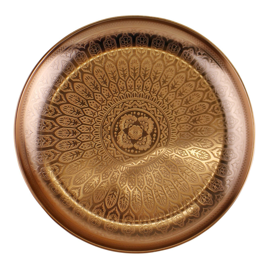 Decorative Copper Metal Tray With Etched Design - GlenGiftsuk