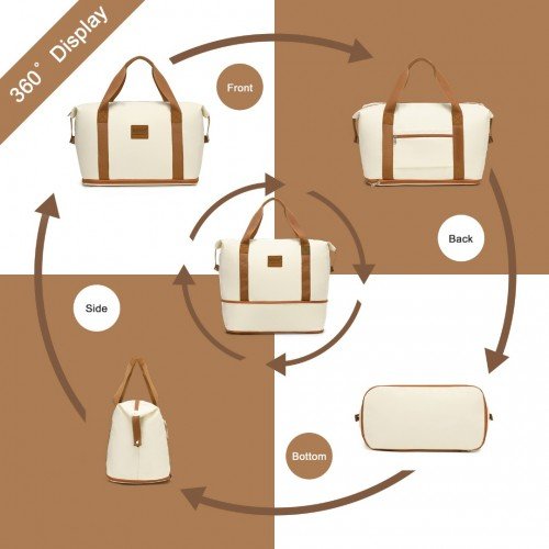 EA2212 - Kono Two Pieces Expandable Durable Waterproof Travel Duffel Bag Set - Beige And Brown - GlenGiftsuk