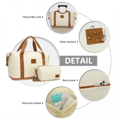 EA2212 - Kono Two Pieces Expandable Durable Waterproof Travel Duffel Bag Set - Beige And Brown - GlenGiftsuk