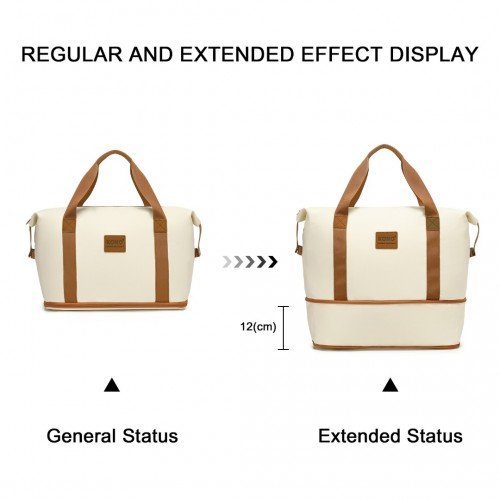 EA2212 - Kono Two Pieces Expandable Durable Waterproof Travel Duffel Bag Set - Beige And Brown - GlenGiftsuk