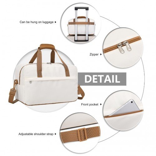 EA2369M - Kono Lightweight Water - Resistant Foldable Under Seat Travel Carry - on Duffel Bag Medium - Beige And Brown - GlenGiftsuk