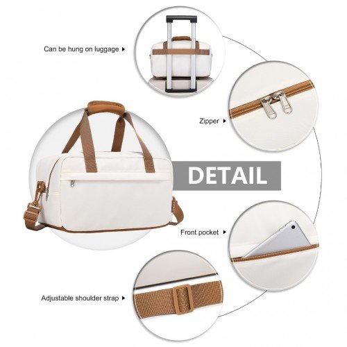 EA2369S - Kono Lightweight Water - Resistant Foldable Under Seat Travel Carry - on Duffel Bag Small - Beige And Brown - GlenGiftsuk