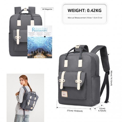 EB2211 - Kono Casual Daypack Lightweight Backpack Travel Bag - Grey - GlenGiftsuk