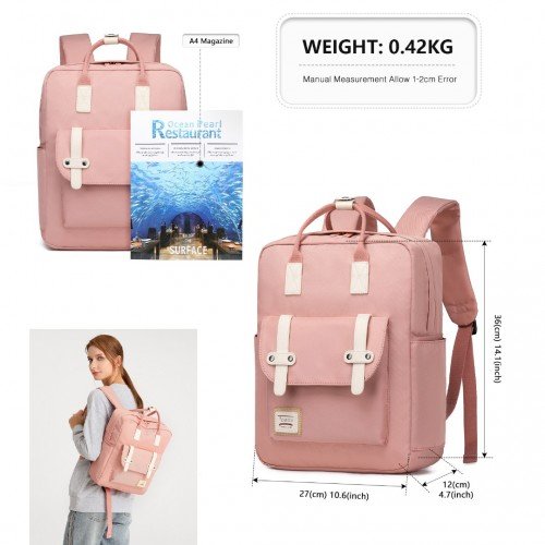 EB2211 - Kono Casual Daypack Lightweight Backpack Travel Bag - Pink - GlenGiftsuk