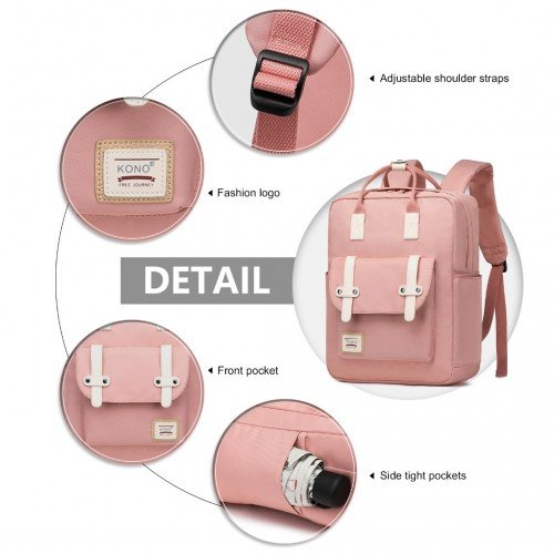 EB2211 - Kono Casual Daypack Lightweight Backpack Travel Bag - Pink - GlenGiftsuk