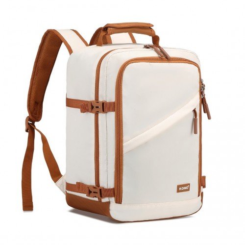 EM2365 - Kono Lightweight Cabin Bag Water - Resistant Soft Polyester Functional Travel Business Backpack - Beige And Brown - GlenGiftsuk