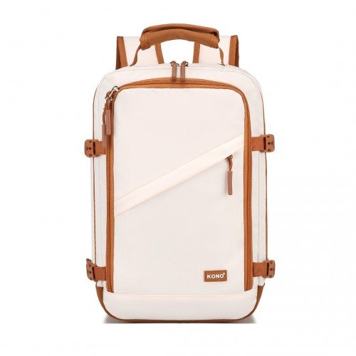 EM2365 - Kono Lightweight Cabin Bag Water - Resistant Soft Polyester Functional Travel Business Backpack - Beige And Brown - GlenGiftsuk